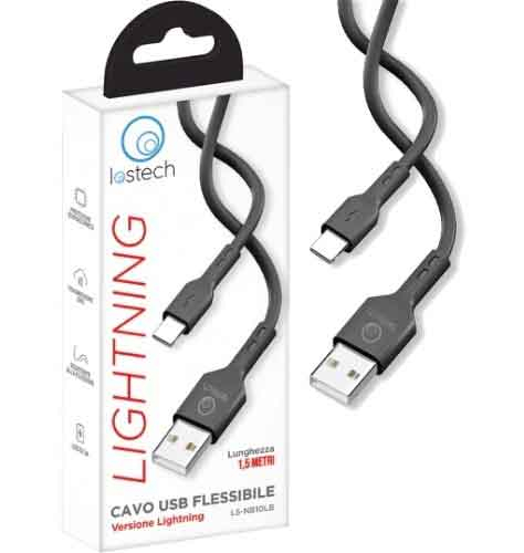 LS-NB10LB CAVO FLESSIBILE 3A M.1,5 USB / LIGHTNING NERO